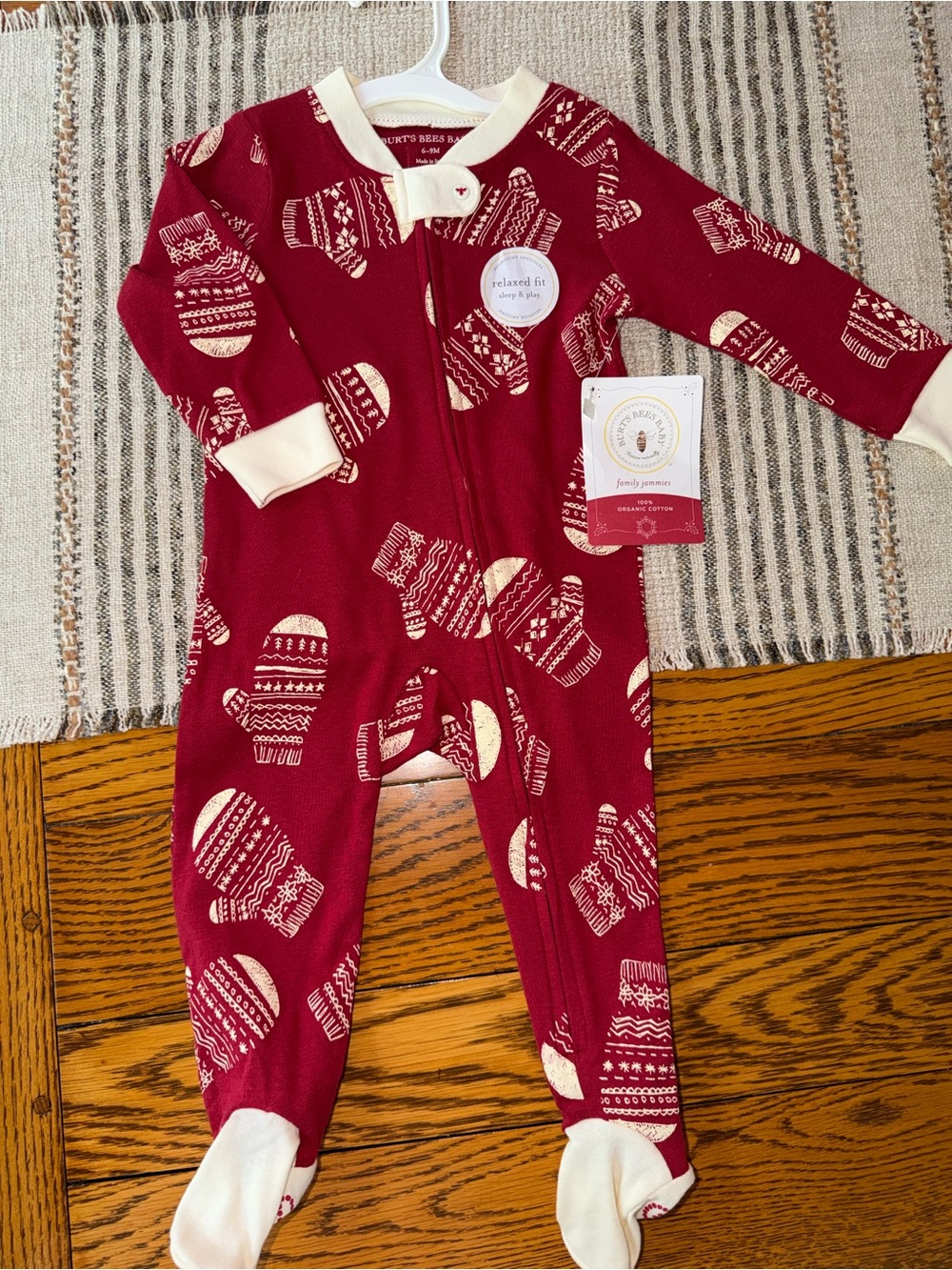 Burt's Bees Baby New Red Mittens Footed One-Piece Pajamas 6-9 months NWT